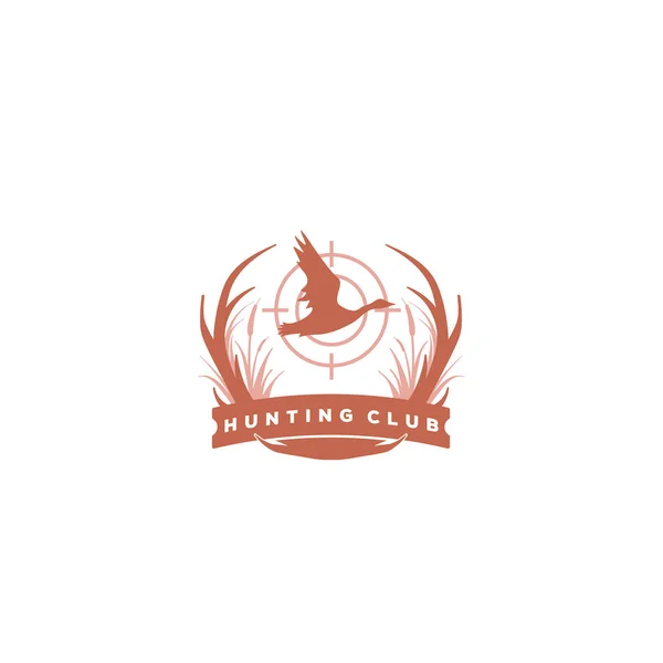 Hunter Club αφηρημένο vintage ετικέτα ή πρότυπο λογότυπου με κέρατα, υφές και ρετρό τυπογραφία. Επίσης καλό για αφίσες, Φλέερς, T-shirt εκτυπώσεις, κλπ — Διανυσματικό Αρχείο