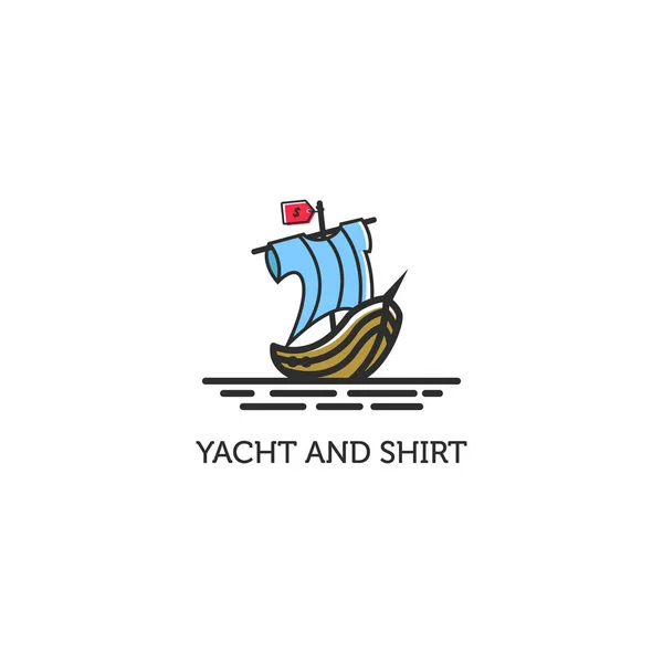 Sailing yacht logo with the shirt on the sail screen idea, colorful and youthful — Stock Vector