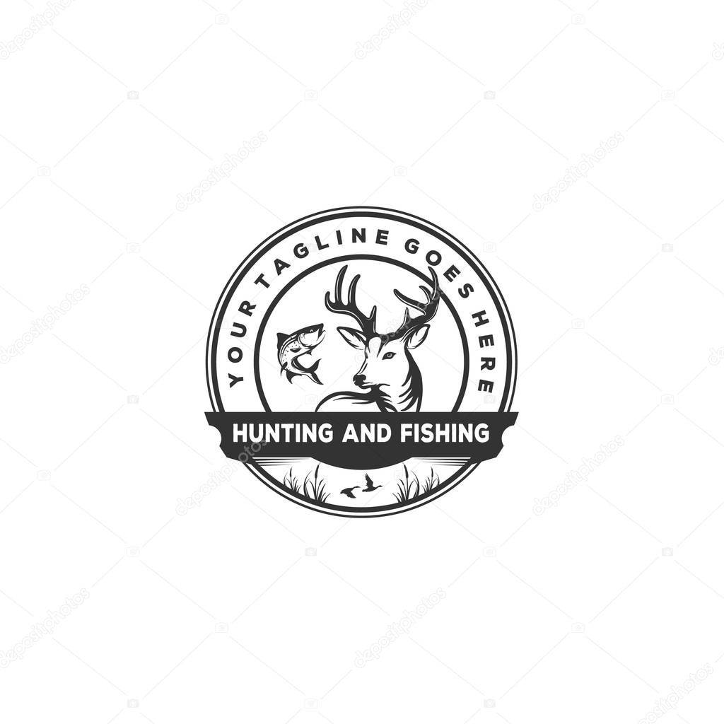 hunting and fishing vector background , vintage idea with fish, deer and duck illustration