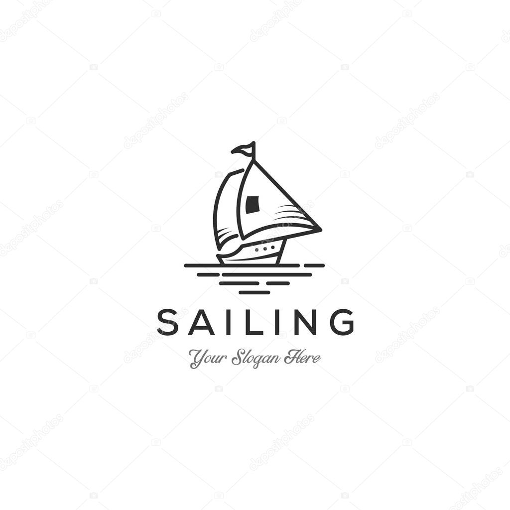 Minimalist Sail boat - vector logo template concept illustration. Ship sign. Design element