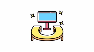 Cilalı bir sunum için sarı bir ekranı olan tez savunma kurulumunun animasyonu. Akademik sunumlar ve konferanslar için uygundur.