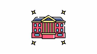 Mimari ayrıntılar ve yıldızlı gökyüzü ile üniversite binası animasyonu, tasarım projelerinde eğitim, liderlik, hükümet ve ilham verici kavramlar için uygundur..