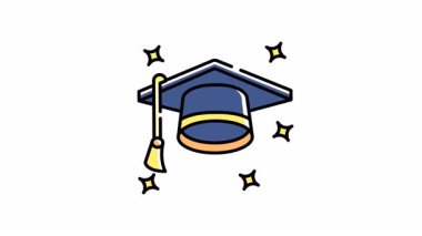 Yanıp sönen yıldızlarla çevrili mezuniyet şapkası animasyonu mezuniyet töreni davetiyeleri ya da eğitim sunumları için mükemmel. Mezuniyet, kutlama, akademik, animasyon, şapka, püskül, yıldızlar.