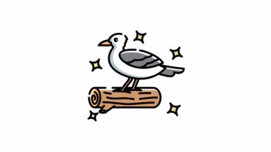 Kütüğün üzerindeki martıların animasyonu. Doğa temalı promosyonlar, çevre kampanyaları ve rüya gibi görsel içerik için ideal.