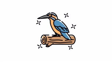 Kingfisher ikon hareketinin birleştirilmesinde, tahta bir ağaç dalında canlı bir Kingfisher kuşu tasvir ediliyor. Doğa ya da vahşi yaşam için mükemmel..