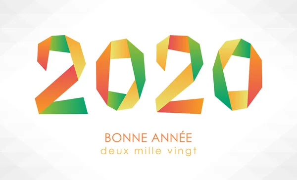 Mutlu yeni yıl 2020 origami tarzı numaraları ile, Fransız renkli kart.