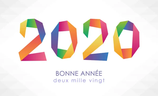 Mutlu yeni yıl 2020 origami tarzı numaraları ile, Fransız renkli kart.
