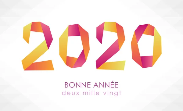Mutlu yeni yıl 2020 origami tarzı numaraları ile, Fransız renkli kart.