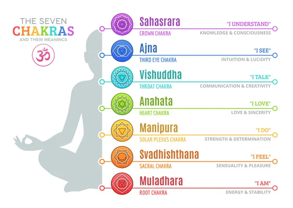 Los Siete Chakras Sus Significados — Vector de stock