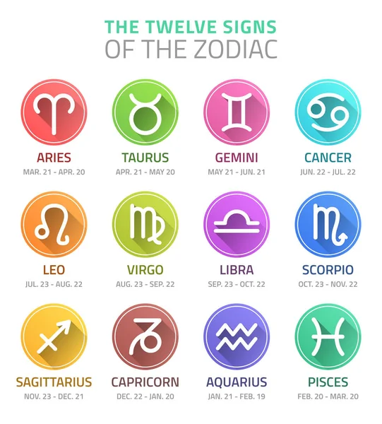 Doze Sinais Astrológicos Zodíaco Horóscopo —  Vetores de Stock