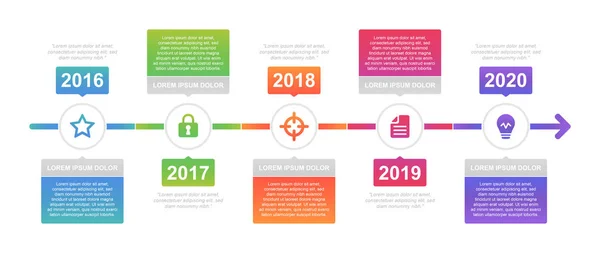 Zeitleiste Und Infografik Konzeption Modern Und Farbenfroh Mit Symbolen Leicht — Stockvektor