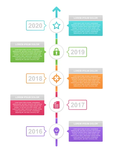 Tijdlijn Infographic Concept Design Modern Kleurrijk Met Iconen Eenvoudig Aan — Stockvector