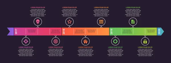 Timeline Design Concettuale Infografico Moderno Colorato Con Icone Facile Personalizzare — Vettoriale Stock