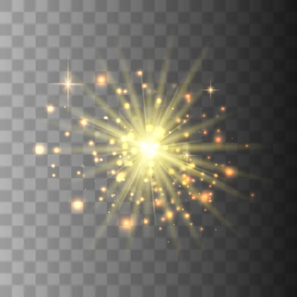 Gold glowing light explodes. — Stock Vector