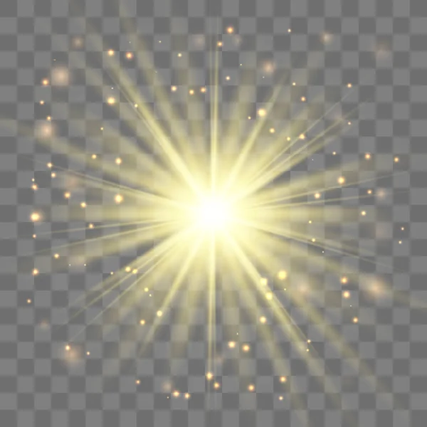 Gold glowing light explodes. — Stock Vector