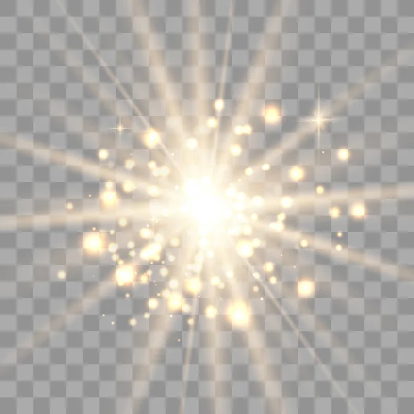 Gold glowing light explodes. — Stock Vector