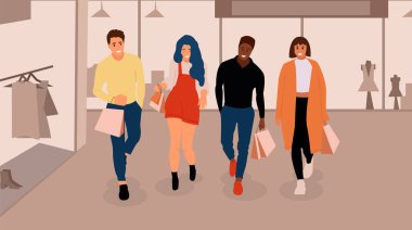 Happy shopping people