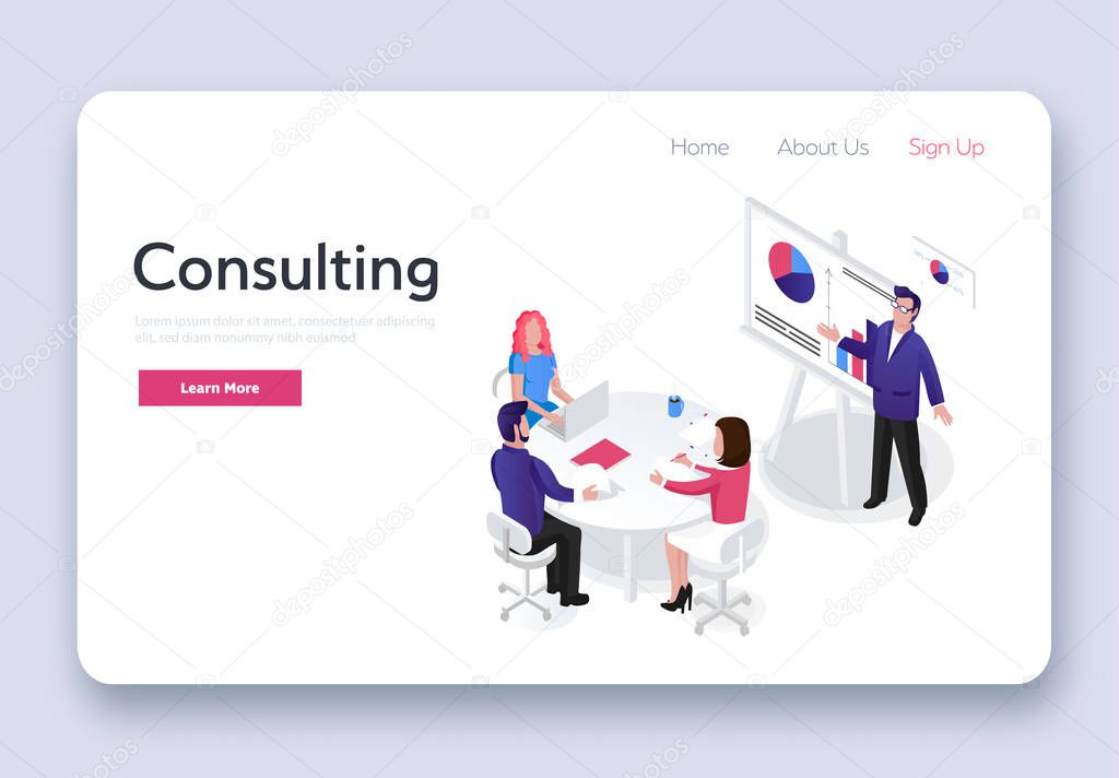 Consulting team. Isometric business 