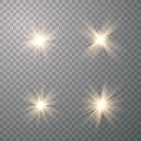 Conjunto de luces brillantes doradas — Vector de stock