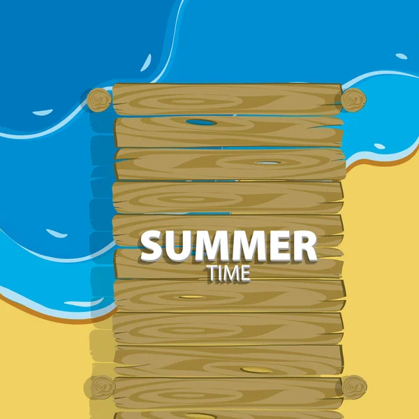 Tempo d 'estate con passerella in legno sul mare e spiaggia — Vetor de Stock
