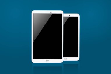 Mavi arka planda yalıtılmış bilgisayar tableti