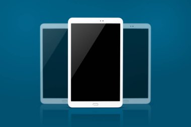 Mavi arka planda yalıtılmış bilgisayar tableti