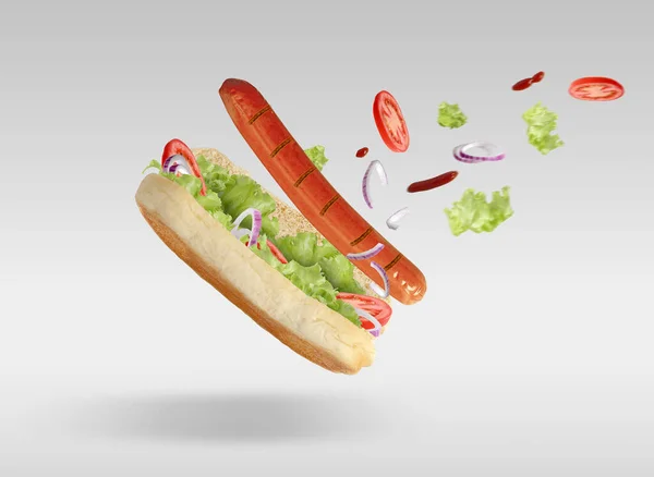 Kreativní Výbuch Hot Dogu Zeleninou — Stock fotografie