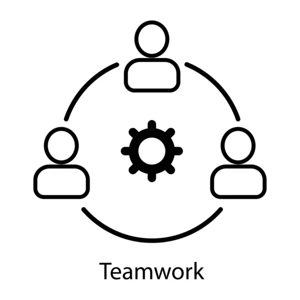 Trabajo en equipo, tres personas e intercambio de información . — Vector de stock