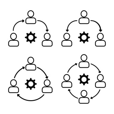 Simge takım çalışması, üç kişi ve bilgi paylaşımını ayarla.