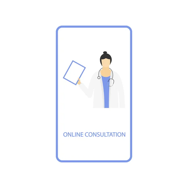 Doctor en línea. Icono de servicios médicos y de salud. Concepto ilustrativo vectorial para el desarrollo de sitios web. El médico con una tableta da la bienvenida en el sitio — Archivo Imágenes Vectoriales