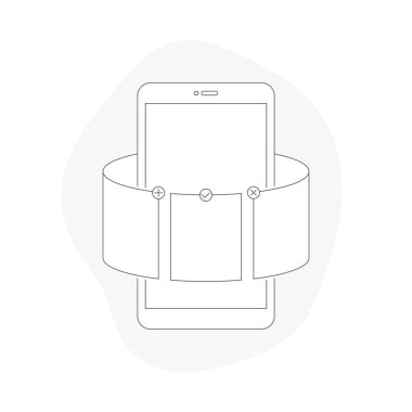 Ekranda kaydırma çubuğu olan akıllı telefon. Düz doğrusal vektör çizimi.