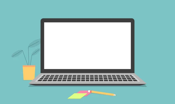 Laptop Computer Vektor realistische Darstellung isoliert auf weißem Hintergrund. Desktop-Attrappe für Computermonitor. — Stockvektor