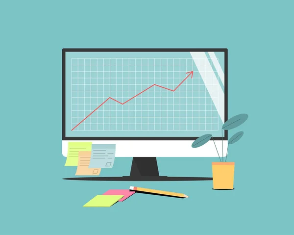 Statistiques du développement des entreprises sur l'écran de l'ordinateur — Image vectorielle