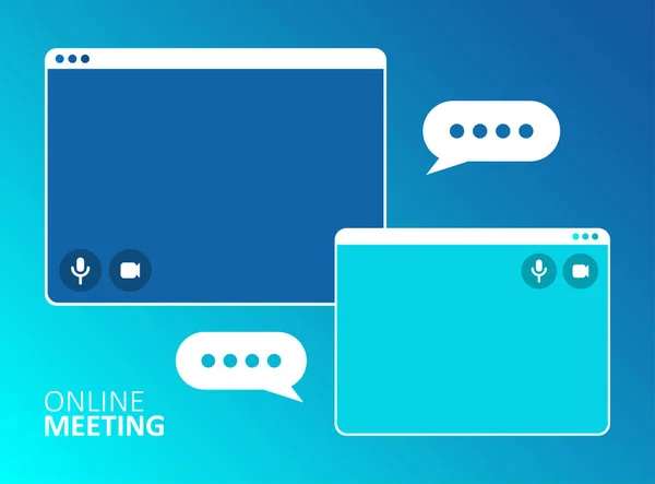 Video görüşmesi iş görüşmesi. Uzaktan kumanda. Çevrimiçi webinar. Çevrimiçi teknoloji konsept vektör çizimi. Sosyal uzaklık