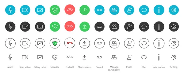 Zestaw Ikon Połączeń Wideo Prosty Płaski Design — Wektor stockowy