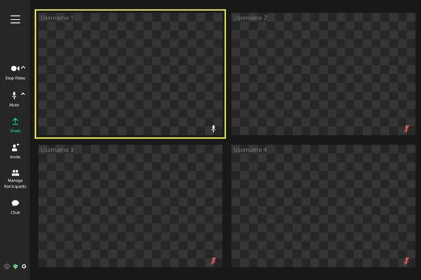 Benutzeroberfläche für Gruppenvideotreffen, Fenster-Overlay für Videokonferenzgespräche. — Stockvektor