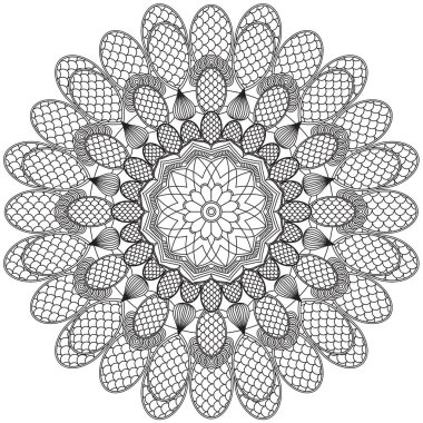 Mandala karmaşık desenleri siyah ve beyaz iyi bir ruh hali. Çiçek Vintage dekor elementleri Oriental. Yuvarlak süsleme, mandala, etnik dekoratif unsur, boho style, zentangle.