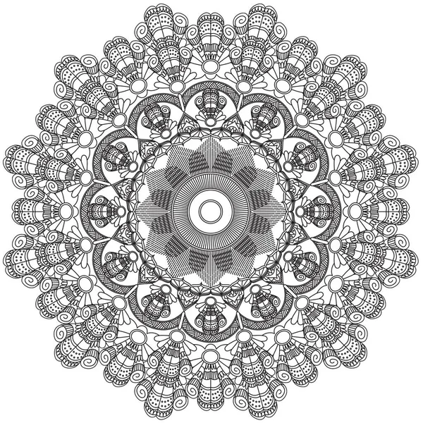 複雑なパターンのマンダラ黒と白良い気分 花のヴィンテージ装飾オリエンタル 丸い飾り マンダラ 民族の装飾的な要素 自由奔放に生きるスタイル Zentangle — ストック写真