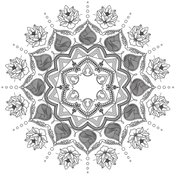Mandala Intricati Modelli Bianco Nero Buon Umore Fiore Vintage Elementi — Foto Stock