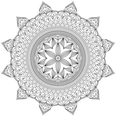 Mandala karmaşık desenleri siyah ve beyaz iyi bir ruh hali. Çiçek Vintage dekor elementleri Oriental. Yuvarlak süsleme, mandala, etnik dekoratif unsur, boho style, zentangle.