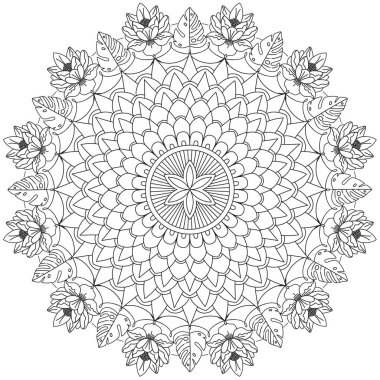 Mandala karmaşık desenleri siyah ve beyaz iyi bir ruh hali. Çiçek Vintage dekor elementleri Oriental. Yuvarlak süsleme, mandala, etnik dekoratif unsur, boho style, zentangle.