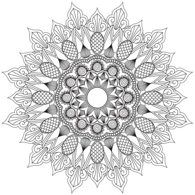 Mandala karmaşık desenleri siyah ve beyaz iyi bir ruh hali. Çiçek Vintage dekor elementleri Oriental. Yuvarlak süsleme, mandala, etnik dekoratif unsur, boho style, zentangle.