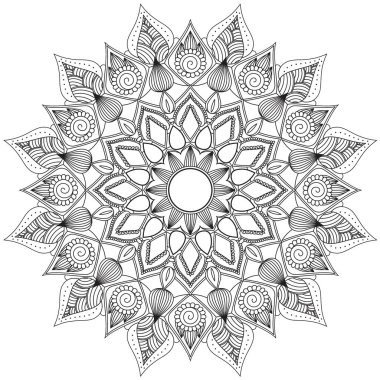 Mandala karmaşık desenleri siyah ve beyaz iyi bir ruh hali. Çiçek Vintage dekor elementleri Oriental. Yuvarlak süsleme, mandala, etnik dekoratif unsur, boho style, zentangle.