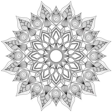 Mandala Intricate Patterns Black and White Good Mood. Flower Vintage decorative elements Oriental. Round ornament, mandala, ethnic decorative element, boho style, zentangle. clipart