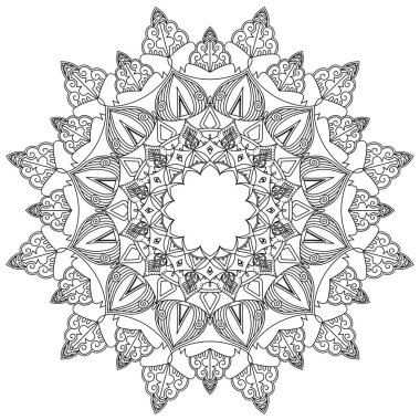 Mandala karmaşık desenleri siyah ve beyaz. El arka plan çekilmiş. Dekoratif retro afiş izole. Davet, tişört baskı, düğün kartı, scrapbooking. Dövme öğesi.