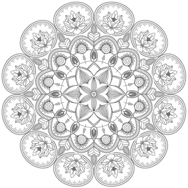 Mandala Patrones Intrincados Blanco Negro Elemento Encaje Geométrico Adecuado Para —  Fotos de Stock