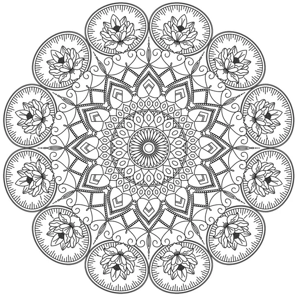 Mandala Intricate Patterns Black White Hand Drawn Abstract Background Decorative — Stock Photo, Image