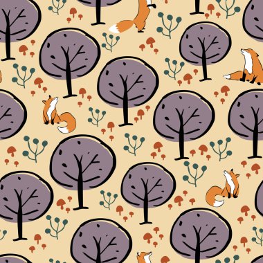 tilki orman dikişsiz desen tasarımı
