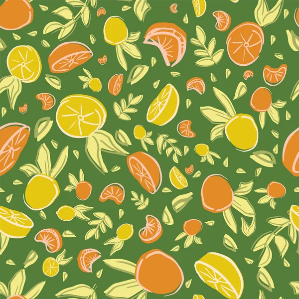 Лимонно-оранжевый лист бесшовный повторяющийся рисунок — стоковый вектор