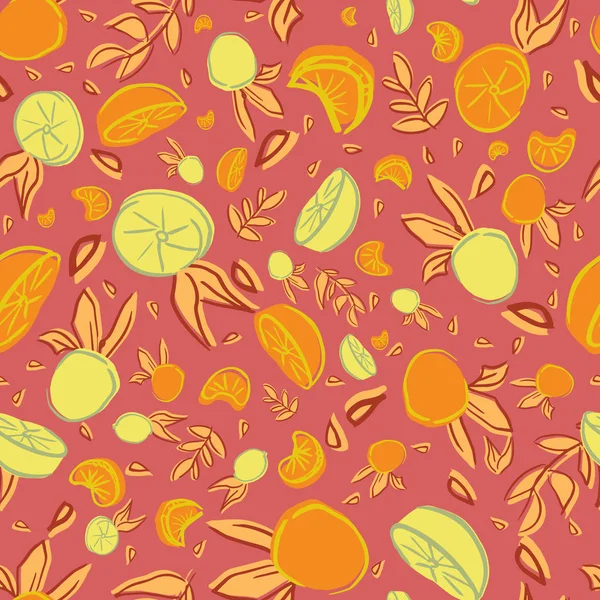 레몬 오렌지 잎 원활한 반복 패턴 디자인 — 스톡 벡터